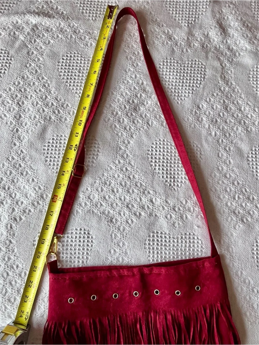 Vegan Suede Bright Red Soft Fringed Hobo Shoulder Bag with Long Adjustable Strap